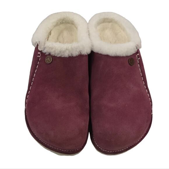 Birkenstock Shoes - Birkenstock Zermatt Premium Shearling Slip On Clog Slippers Maroon Suede EU 41